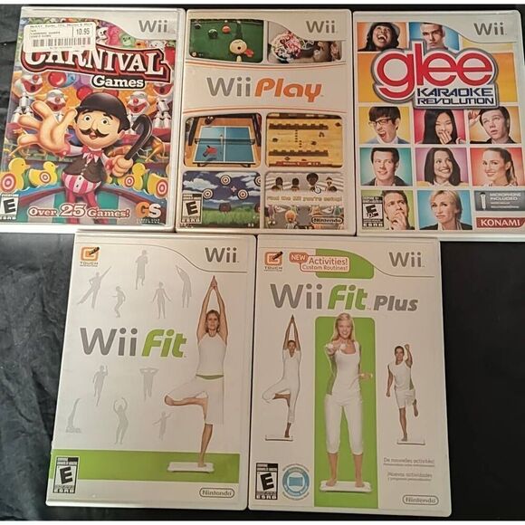 Lot of 5 Wii Fit glee Karaoke Carnival games all w instruction booklets NOT TEST - Picture 1 of 6